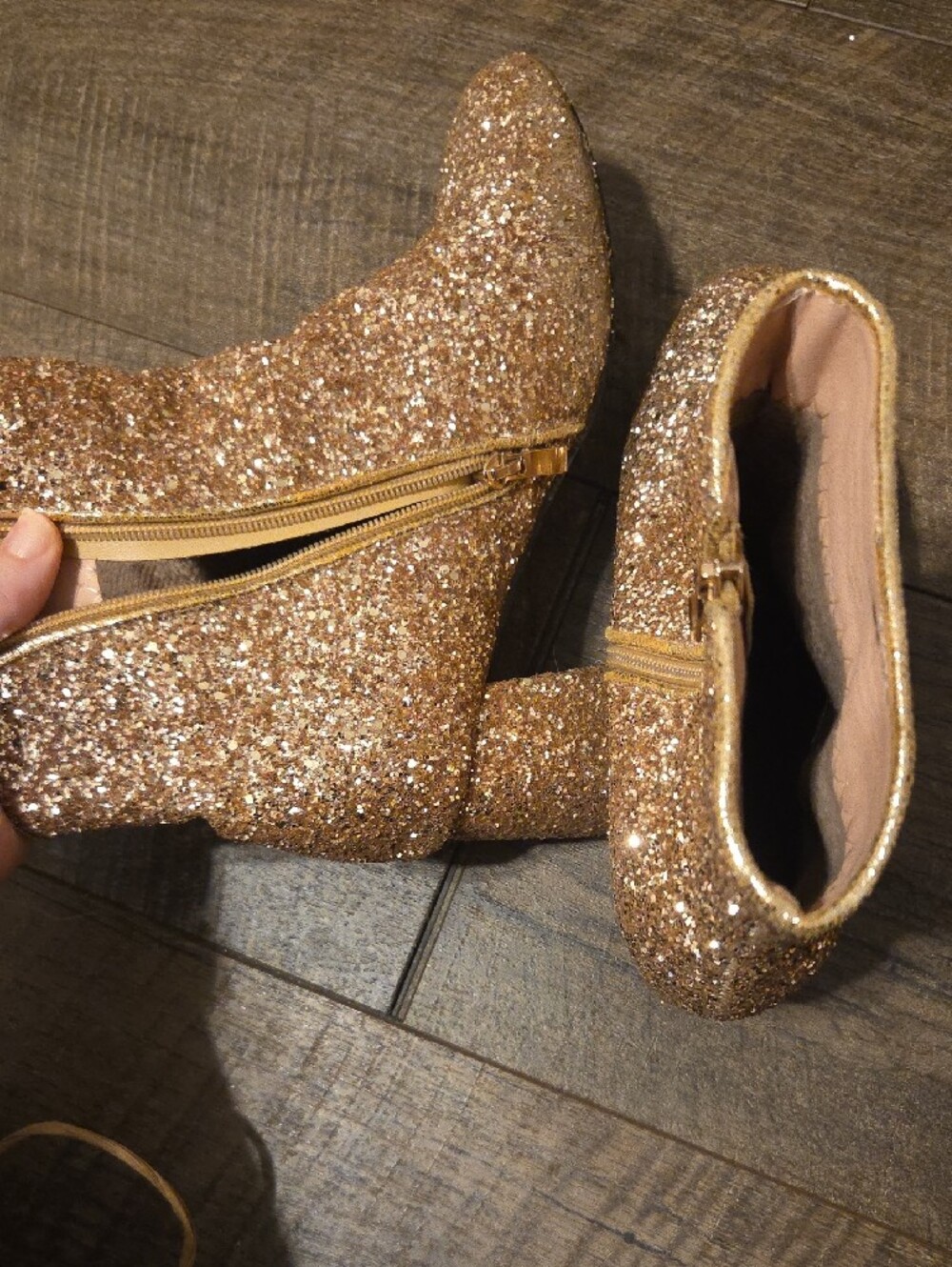 Forever 21 Gold Glitter Block Heel Ankle Boots - Picture 2 of 4